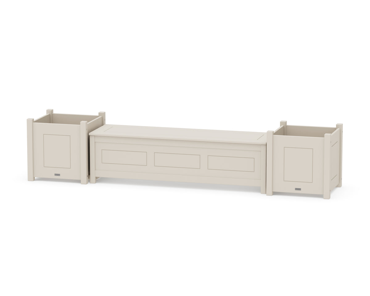 POLYWOOD 60" Country Living Straight Planter Storage Bench Set - Large in Sand