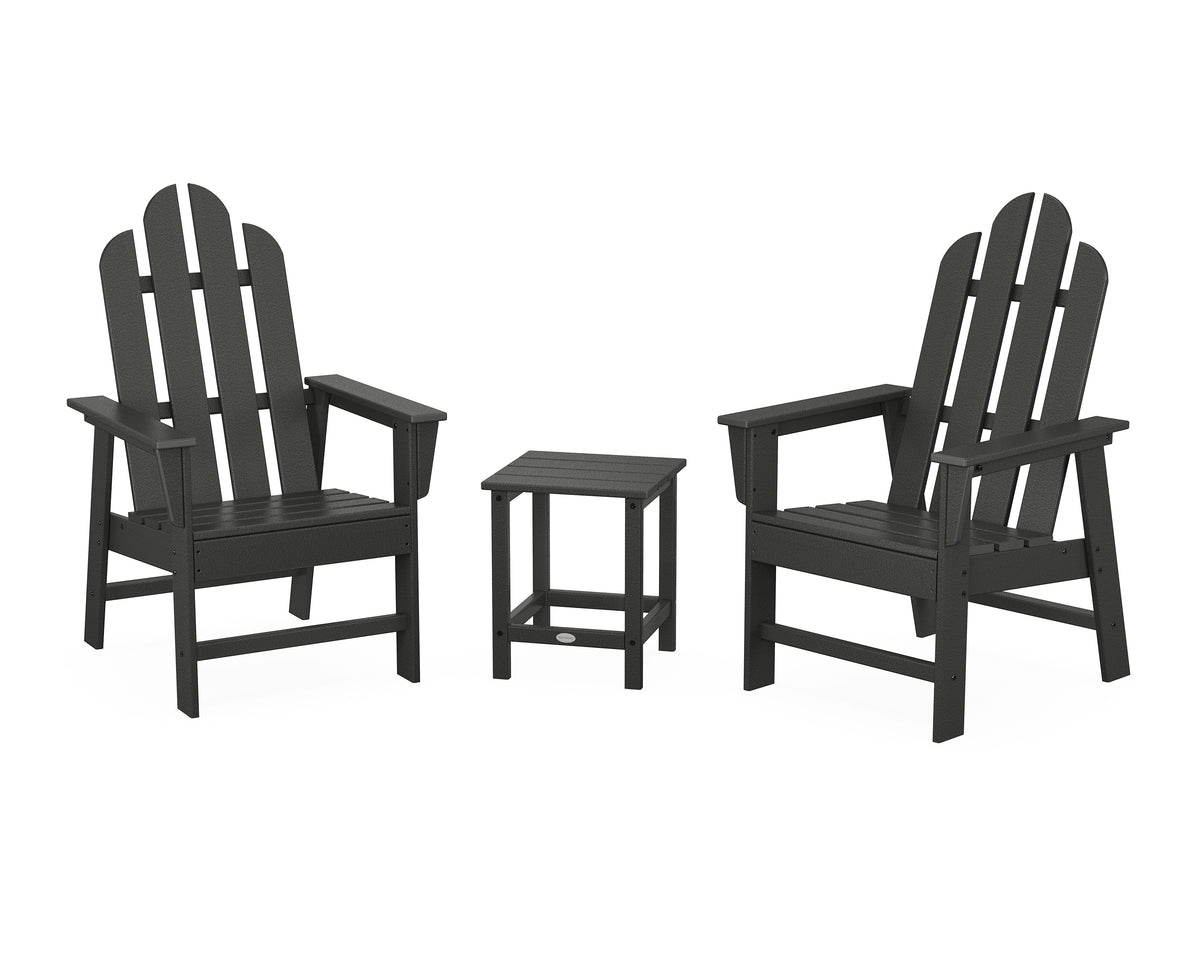 POLYWOOD Long Island 3-Piece Upright Adirondack Chair Set in Black