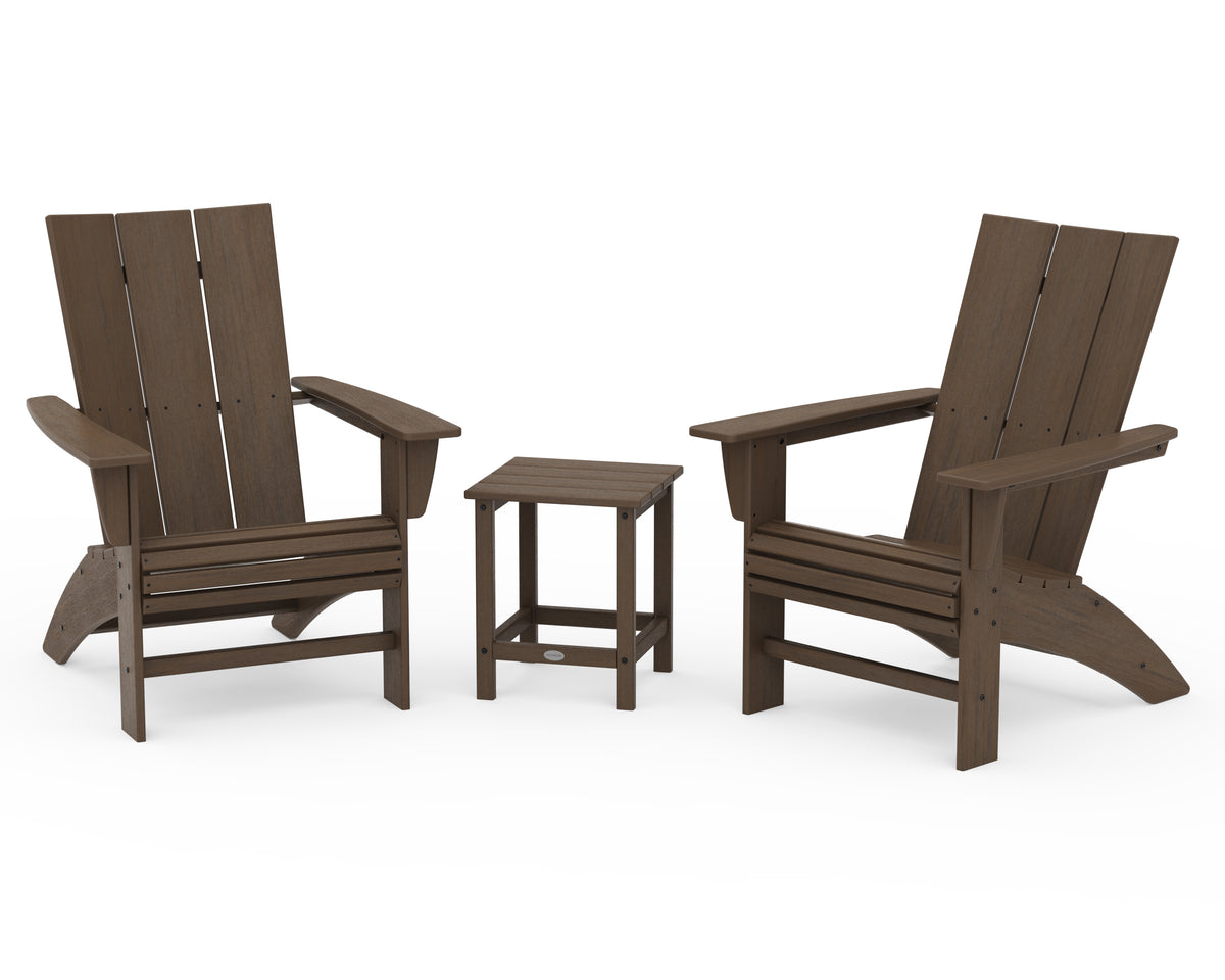 POLYWOOD Modern 3-Piece Curveback Adirondack Set With Long Island 18" Side Table in Kona