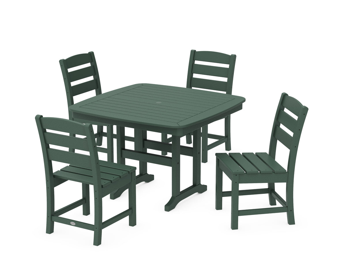 POLYWOOD Lakeside Side Chair 5-Piece Dining Set with Trestle Legs - 44" Table in Green