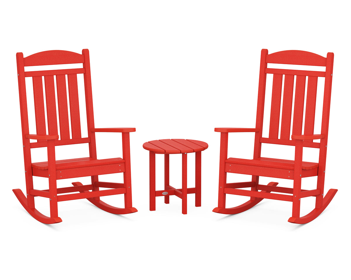 POLYWOOD Presidential 3-Piece Rocker Set with Round Side Table in Sunset Red