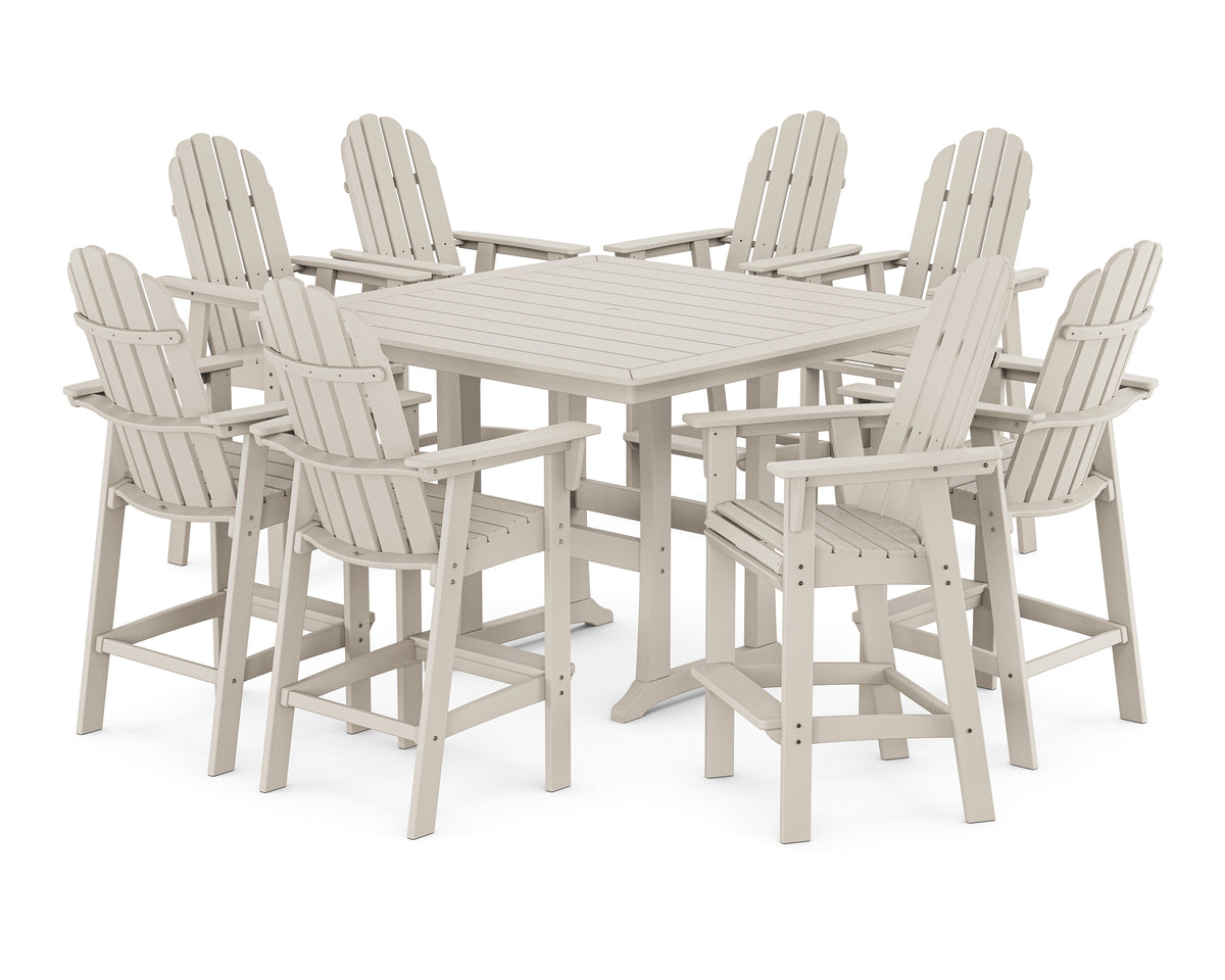 POLYWOOD Vineyard Curveback Adirondack 9-Piece Trestle Bar Set in Sand