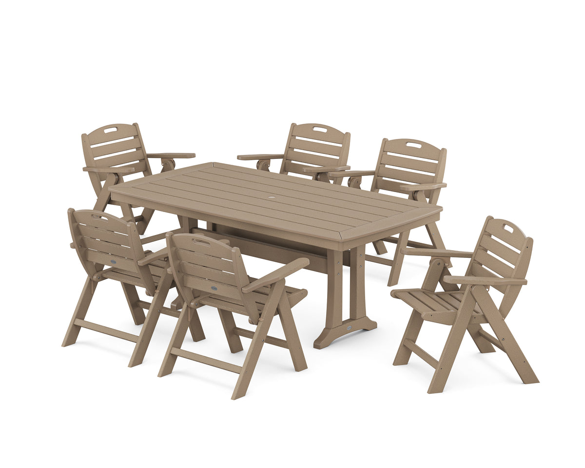 POLYWOOD Nautical Lowback 7-Piece Dining Set with Trestle Legs in Vintage Sahara