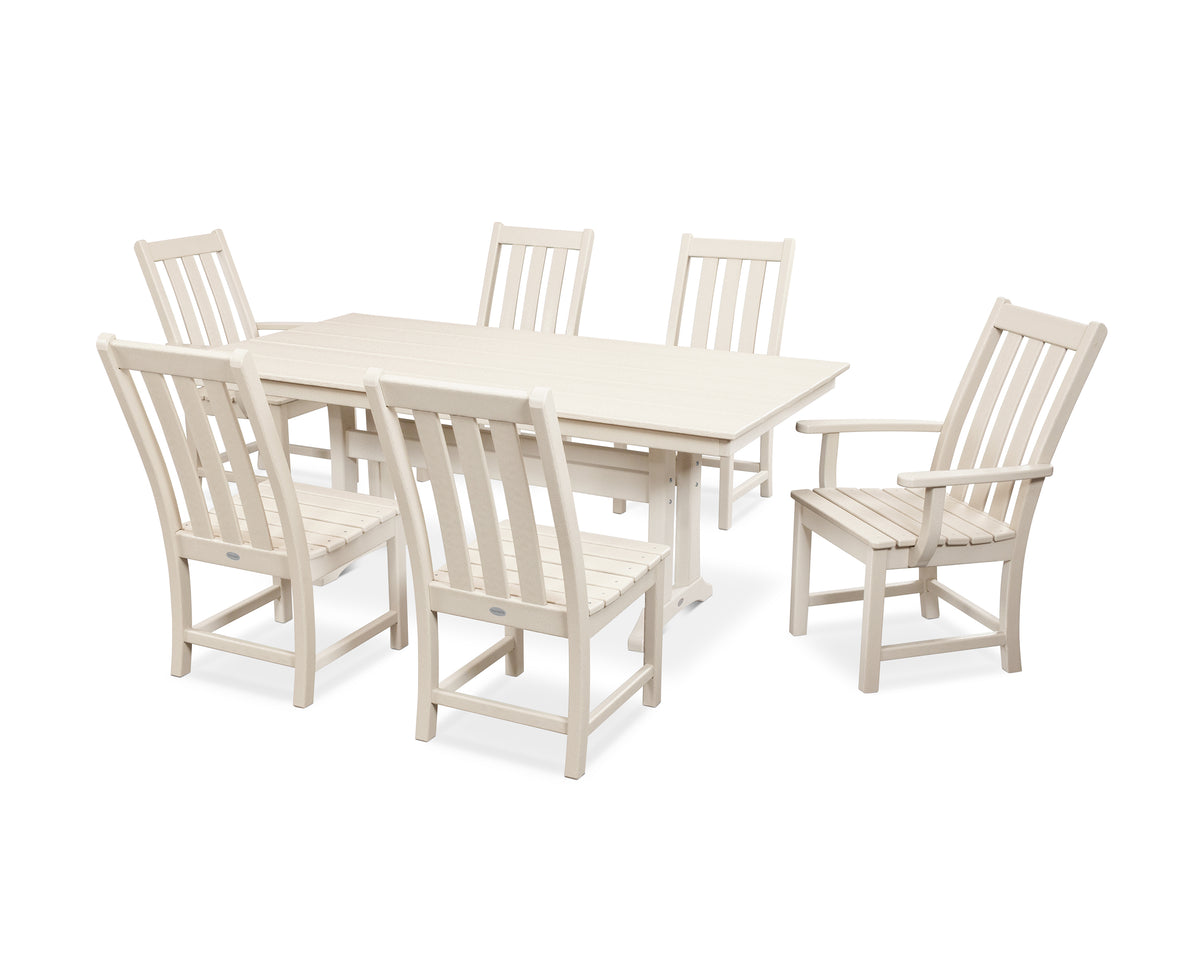 POLYWOOD Vineyard 7-Piece Farmhouse Dining Set with Trestle Legs in Sand