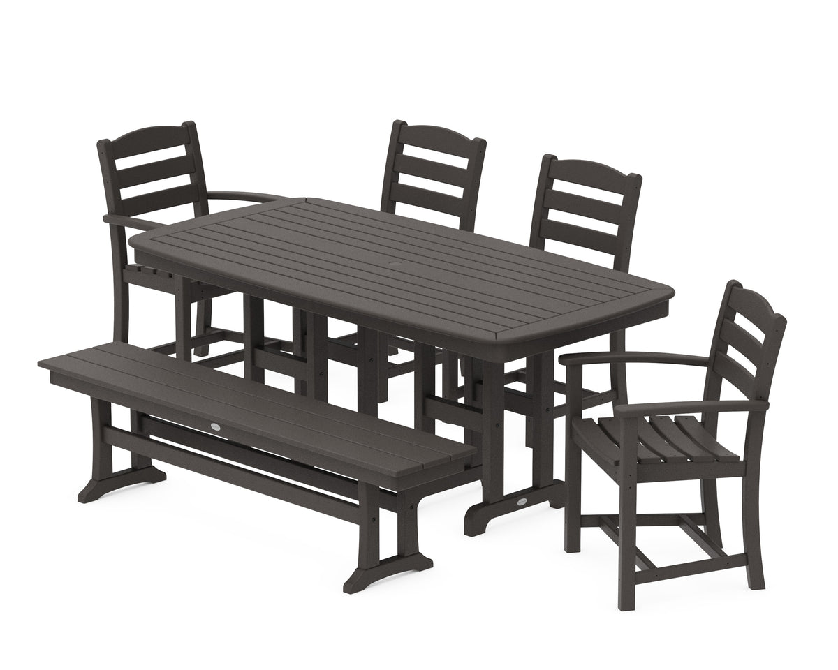 POLYWOOD La Casa Café 6-Piece Dining Set with Bench - 37" x 72" Table in Vintage Coffee