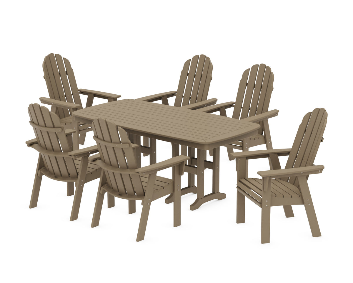 POLYWOOD Vineyard Curveback Adirondack Chair 7-Piece Dining Set in Vintage Sahara