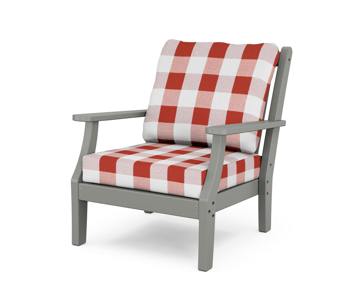 POLYWOOD Wovendale Deep Seating Chair in Slate Grey / Buffalo Plaid Crimson