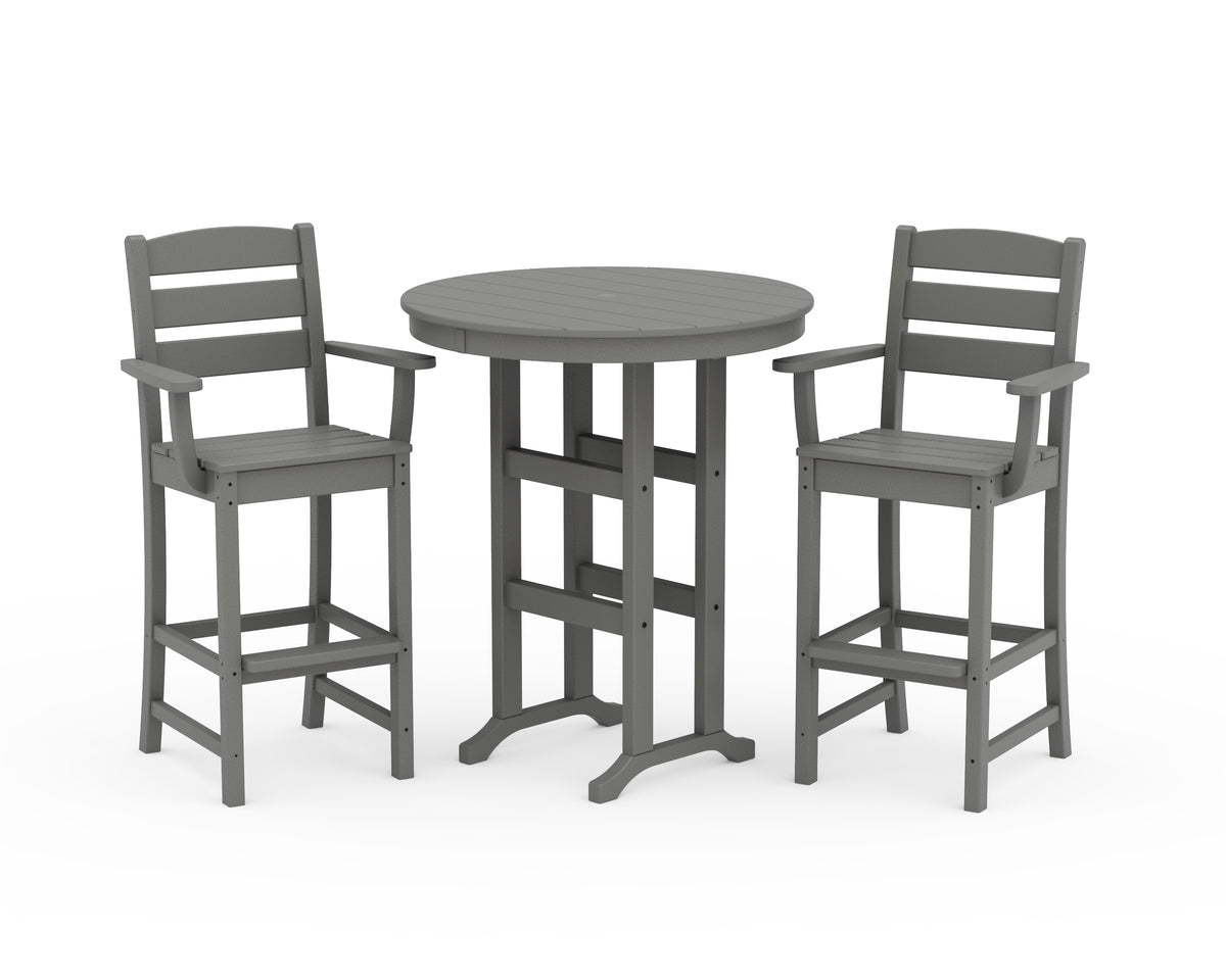 POLYWOOD Lakeside 3-Piece Round Bar Arm Chair Set in Slate Grey