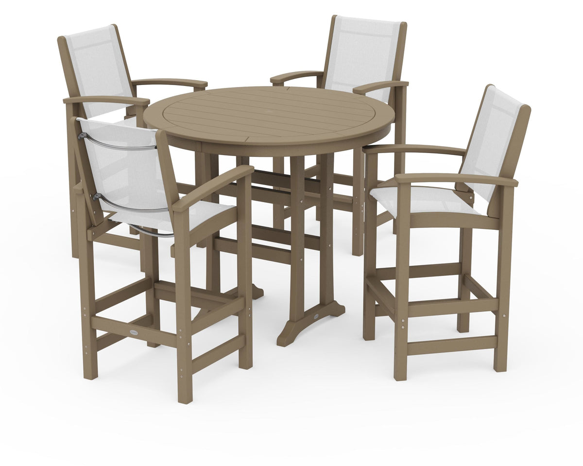 POLYWOOD Coastal 5-Piece Nautical Trestle Bar Set in Vintage Sahara / White