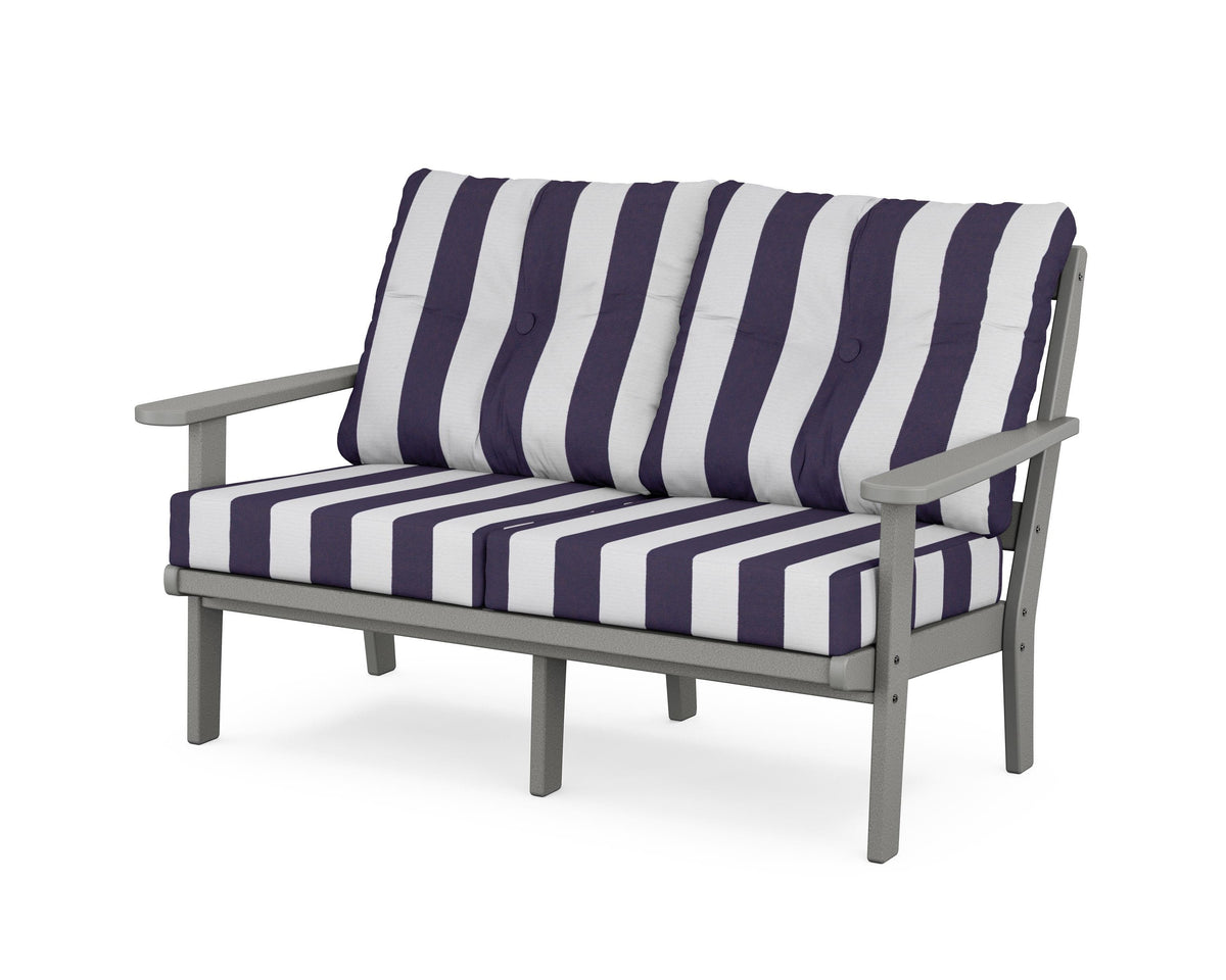 POLYWOOD Mission Deep Seating Loveseat in Slate Grey / Cabana Stripe Navy
