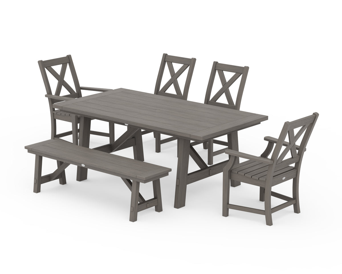 POLYWOOD Braxton 6-Piece Rustic Farmhouse Dining Set with Trestle Legs in Driftwood