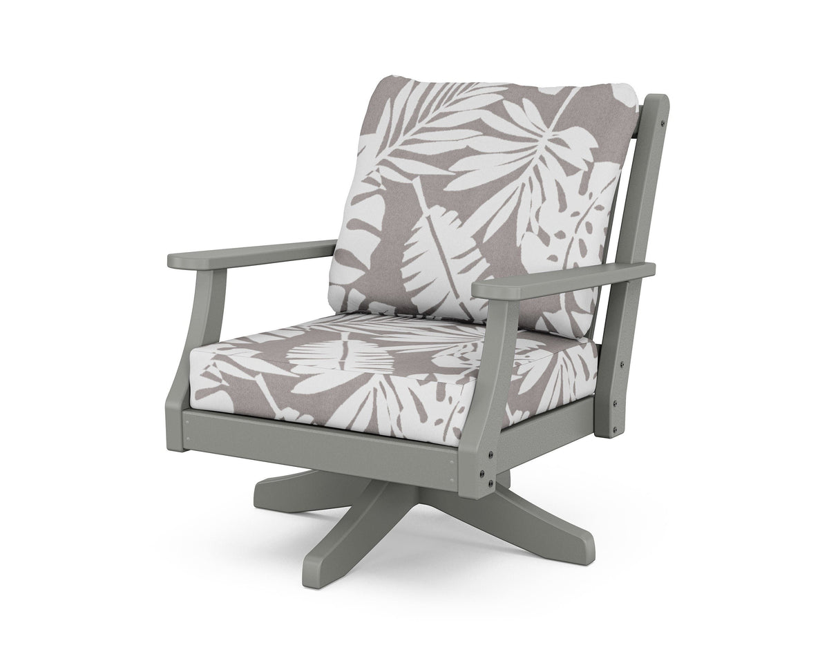 POLYWOOD Wovendale Deep Seating Swivel Chair in Slate Grey / Leaf Grey Mist