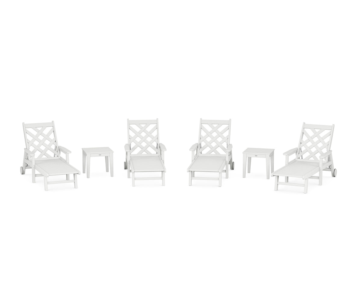 POLYWOOD Wovendale 6-Piece Chaise Set with Arms and Wheels in White
