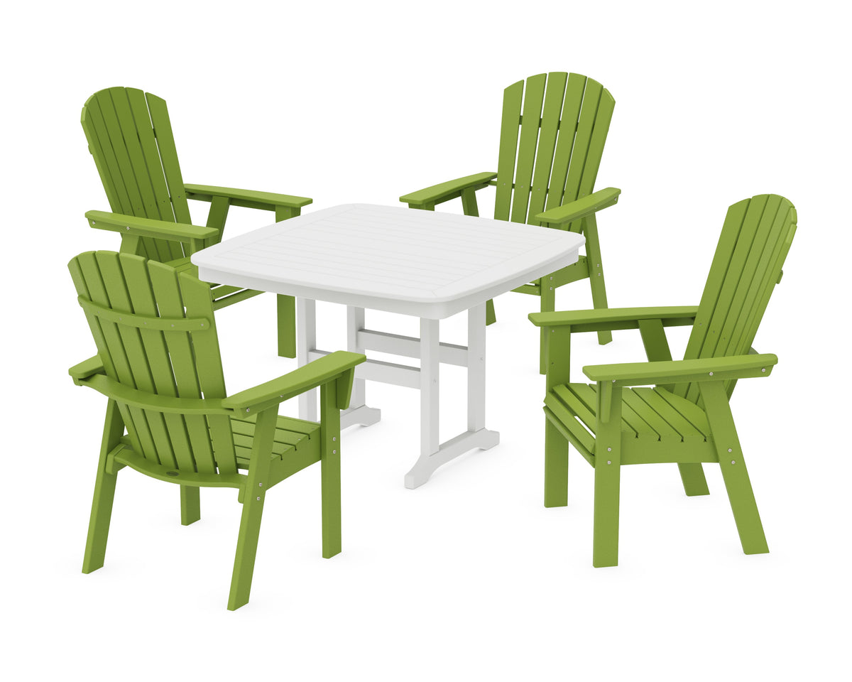 POLYWOOD Nautical Curveback Adirondack 5-Piece Dining Set - 44" Table in Lime / White