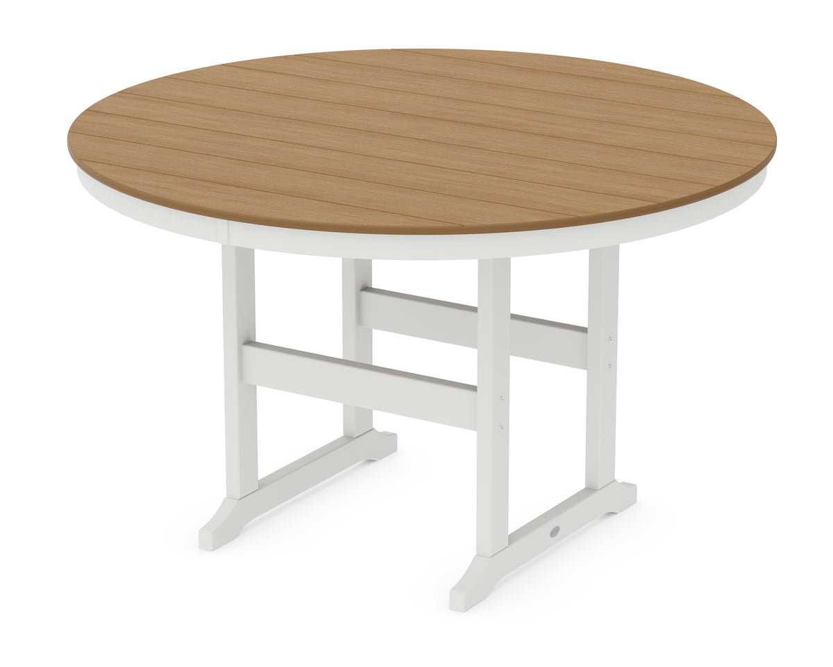 POLYWOOD 60" Round Farmhouse Counter Table in White / Natural