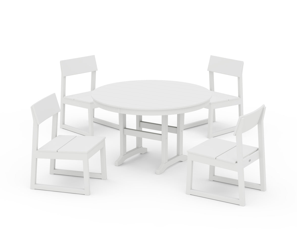 POLYWOOD EDGE Side Chair 5-Piece Round Farmhouse Dining Set in White