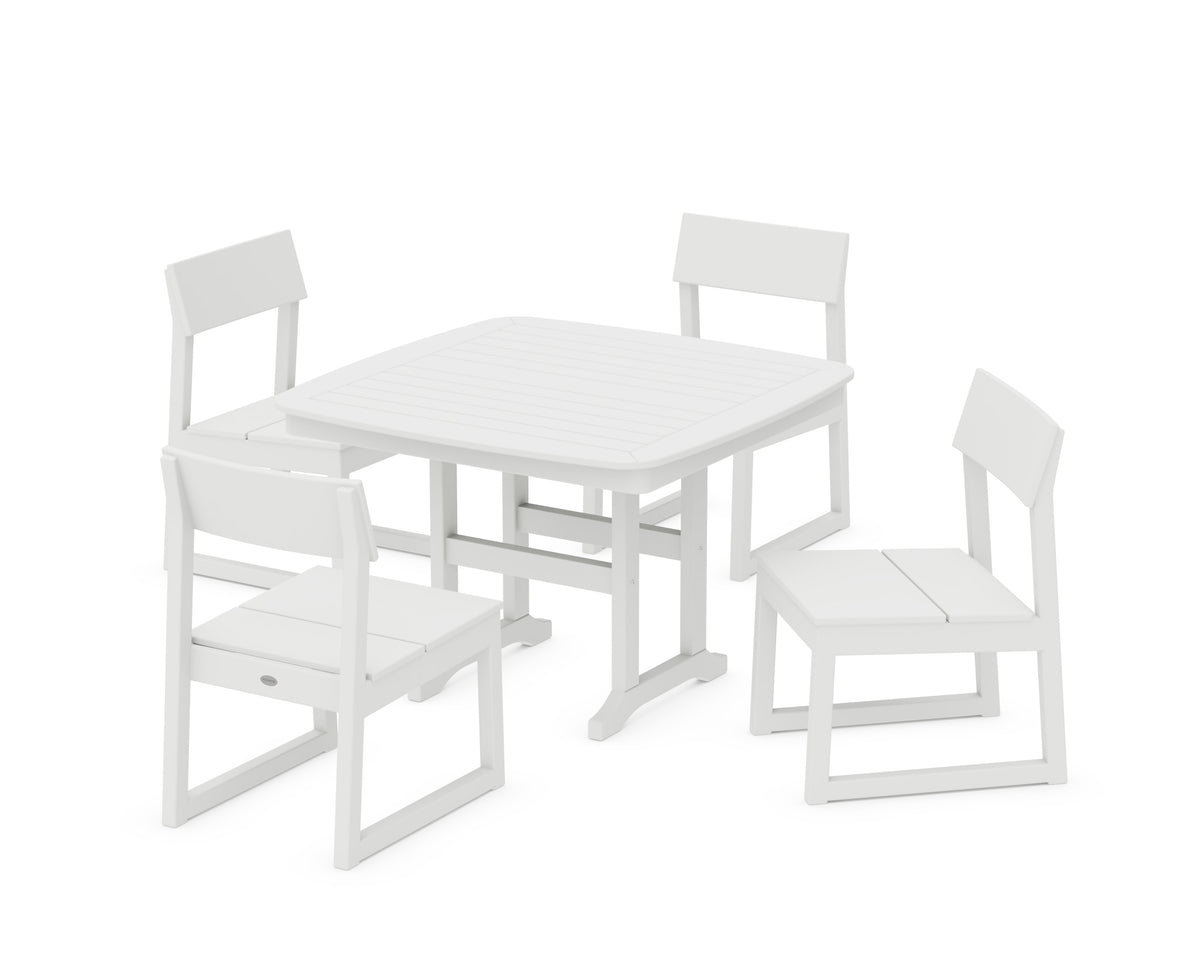 POLYWOOD EDGE Side Chair 5-Piece Dining Set with Trestle Legs (Nautical 44" Table) in White