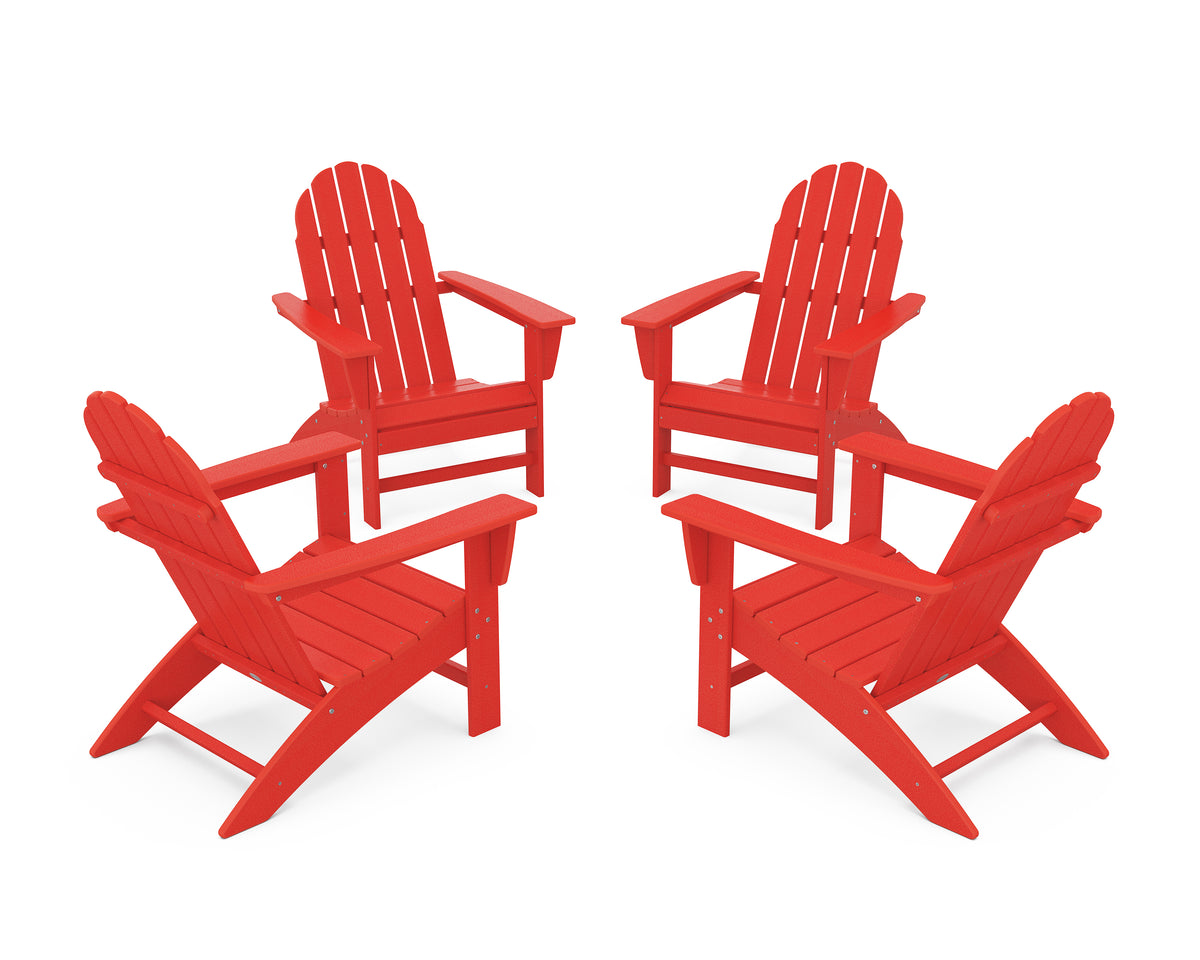 POLYWOOD Vineyard 4-Piece Adirondack Conversation Set in Sunset Red