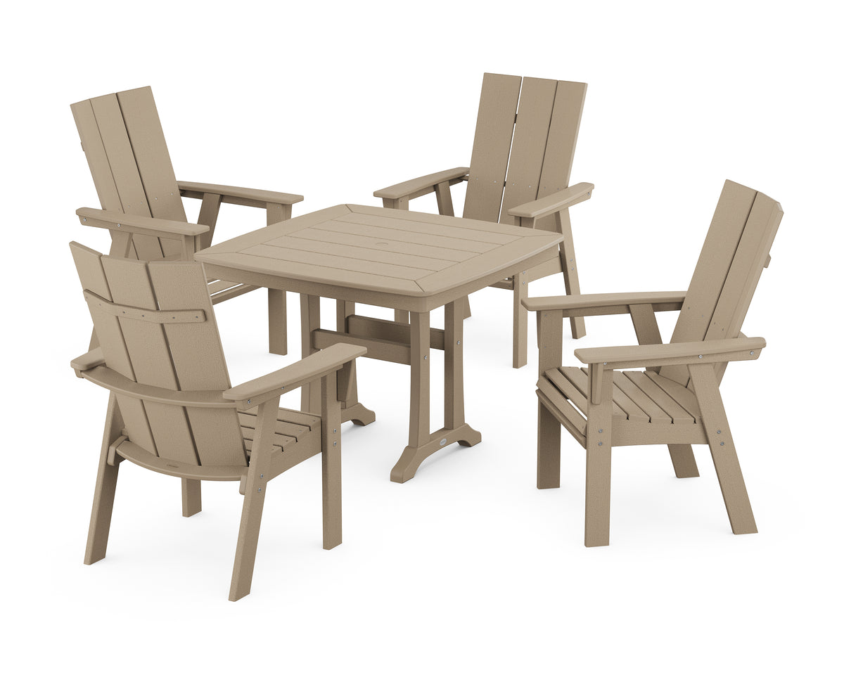 POLYWOOD Modern Adirondack 5-Piece Dining Set with Trestle Legs with Modern Curveback Adirondack Dining Chair in Vintage Sahara