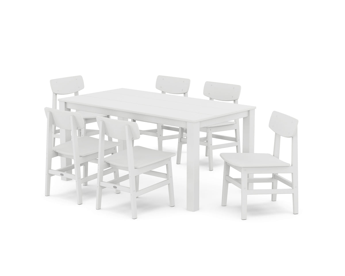 POLYWOOD Modern Studio Urban Chair 7-Piece Parsons Table Dining Set in White