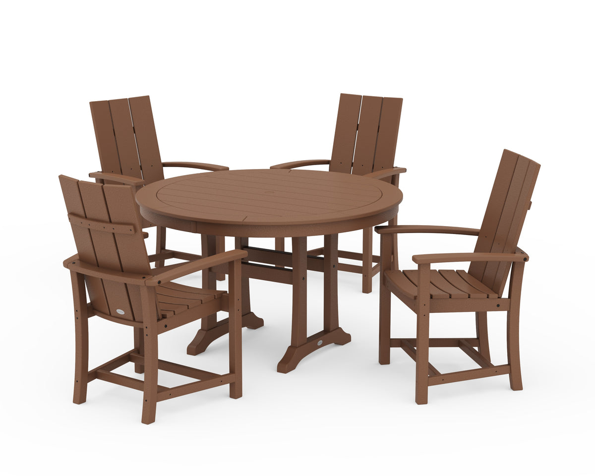 POLYWOOD Modern Adirondack 5-Piece Round Dining Set with Trestle Legs in Teak