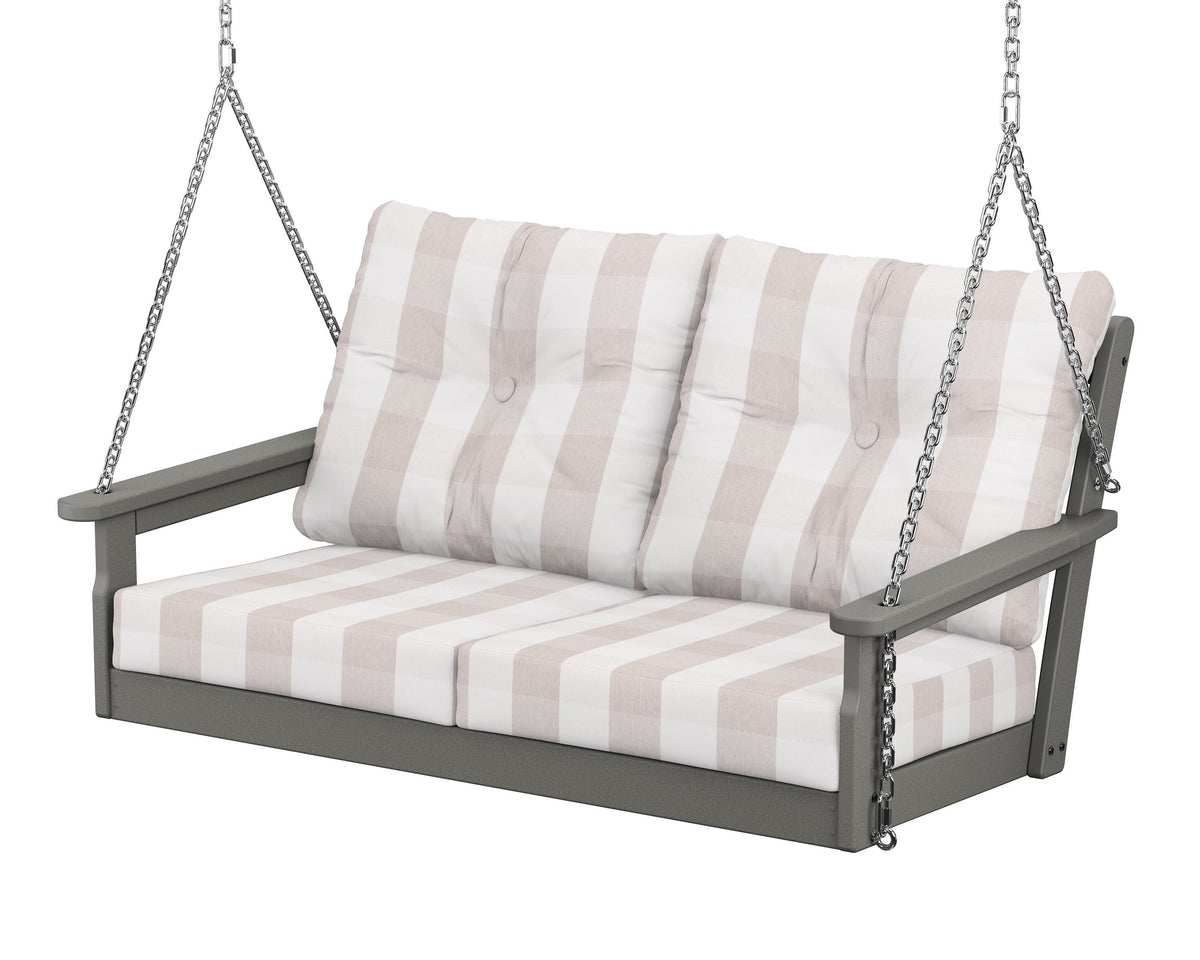 POLYWOOD Vineyard Deep Seating Swing in Slate Grey / Buffalo Plaid Dune Burlap
