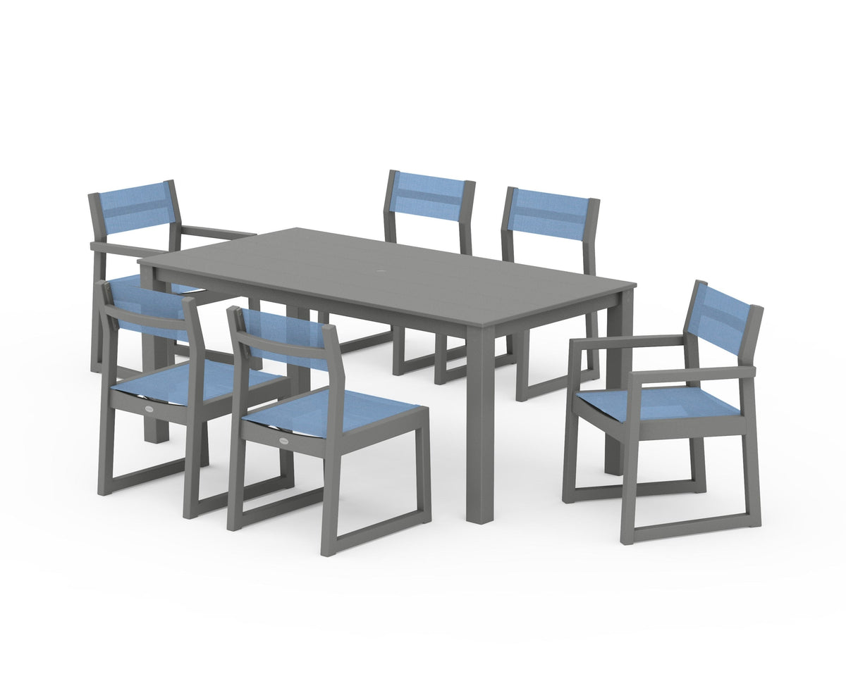 POLYWOOD EDGE Sling 7-Piece Parsons Dining Set in Slate Grey / Poolside