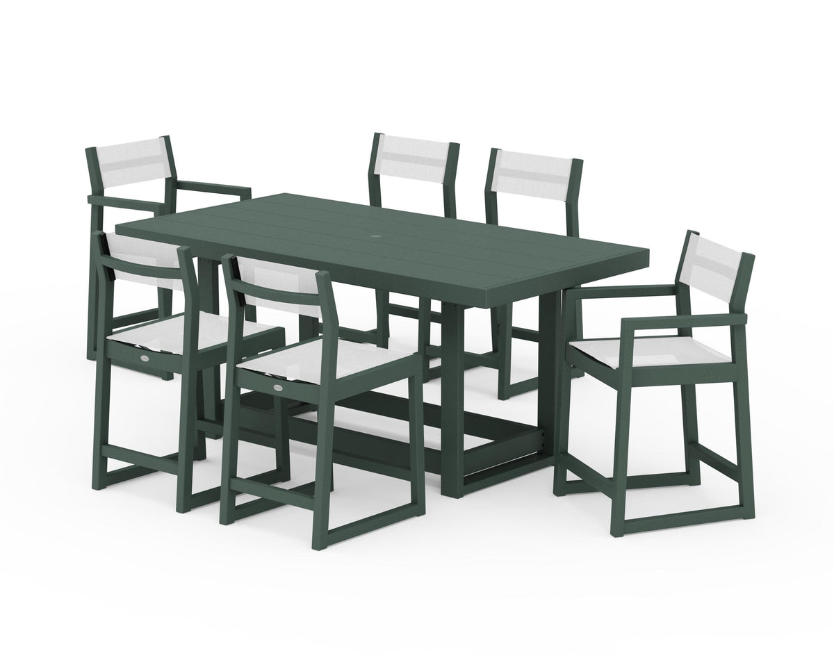 POLYWOOD EDGE Sling 7-Piece Counter Table Set in Green / White