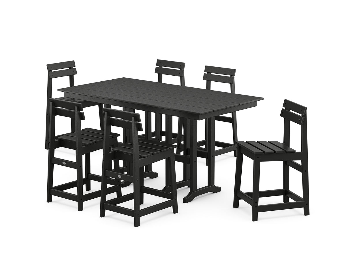 POLYWOOD Modern Studio Plaza Counter Chair 7-Piece Set in Black