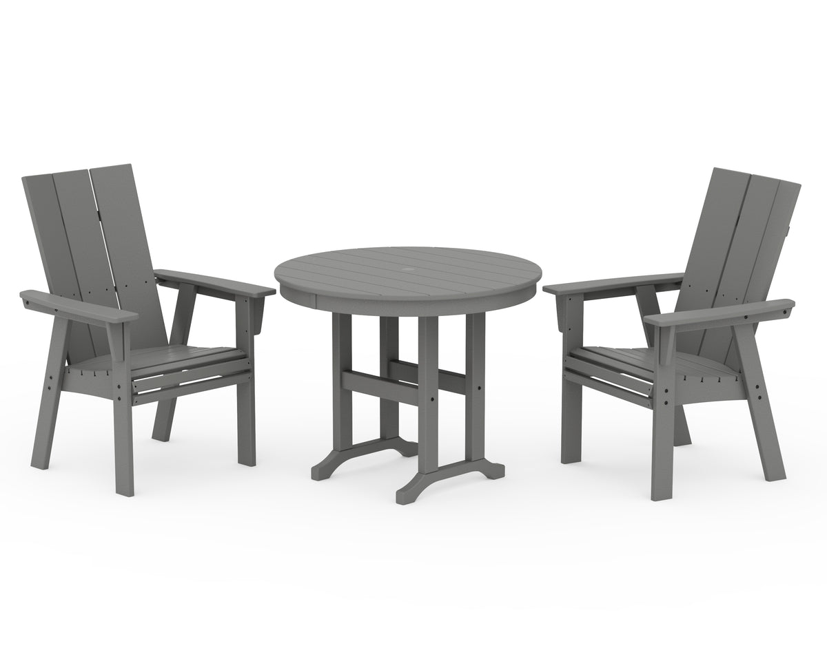 POLYWOOD Modern Adirondack 3-Piece Round Dining Set in Slate Grey