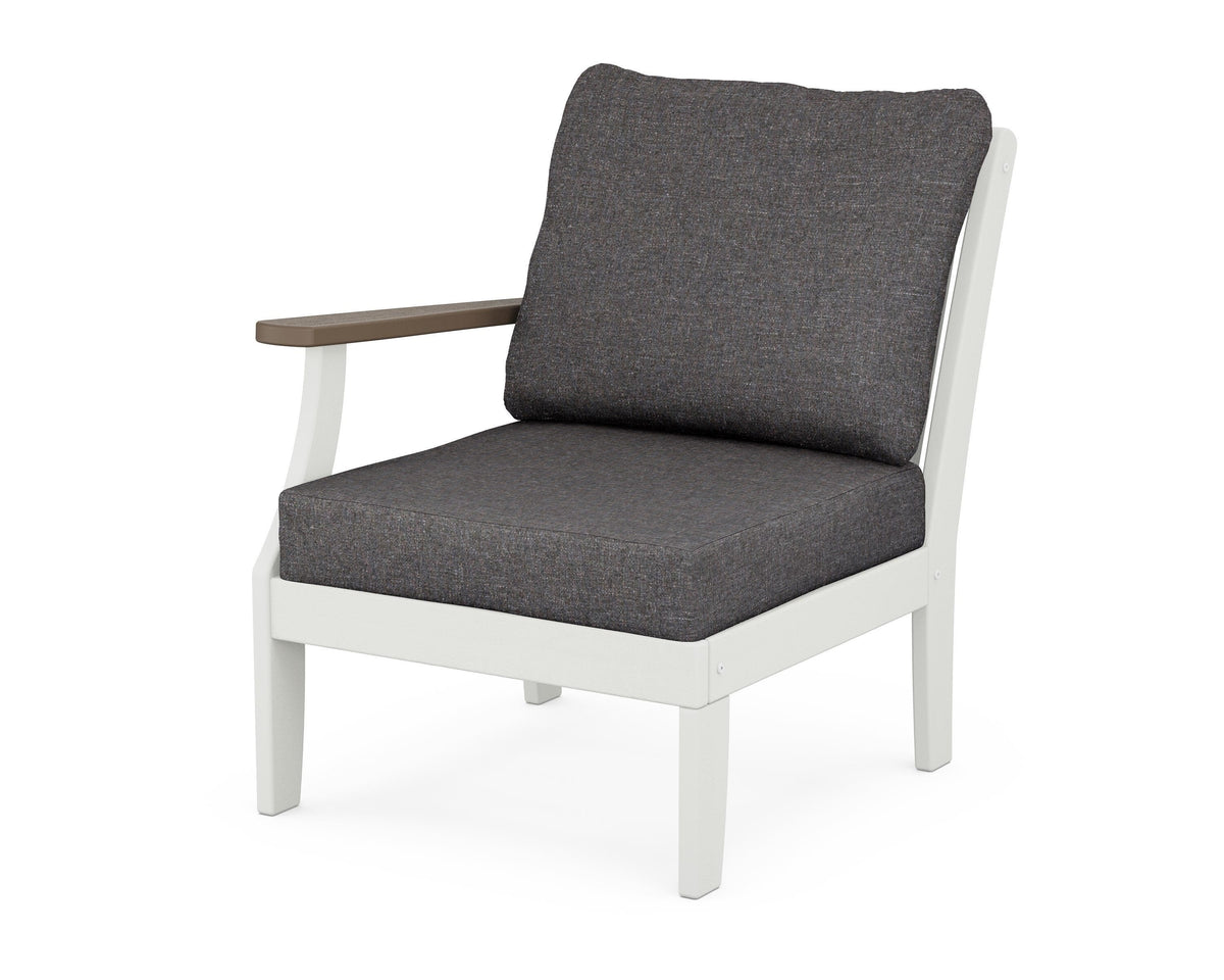 POLYWOOD Braxton Modular Left Arm Chair in White / Kona / Ash Charcoal