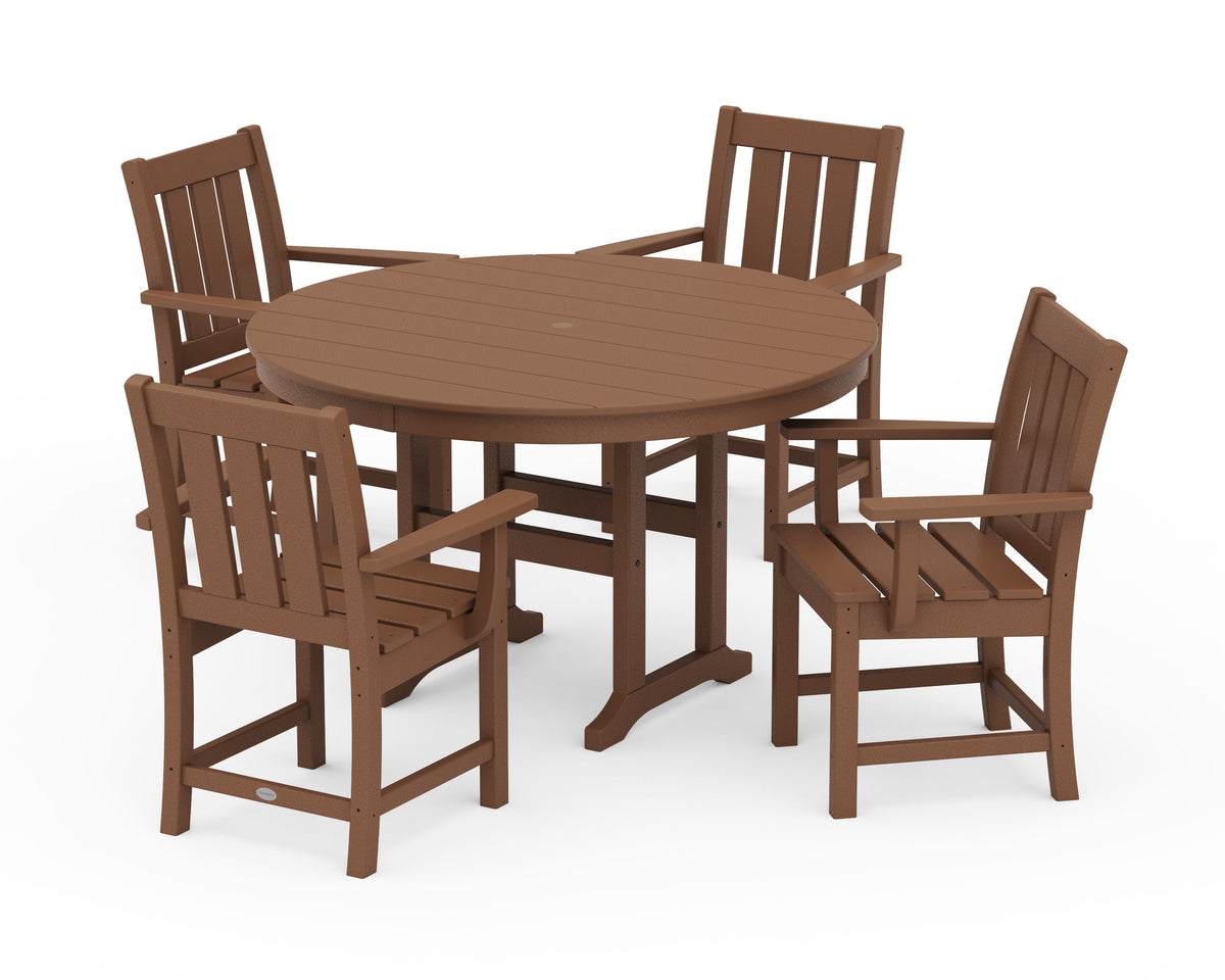 POLYWOOD Oxford 5-Piece Round Farmhouse Dining Set in Teak