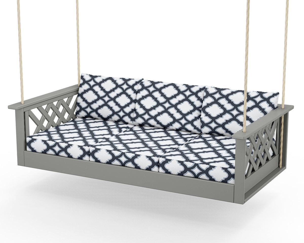 POLYWOOD Wovendale Daybed Swing in Slate Grey / Trellis Marine Indigo