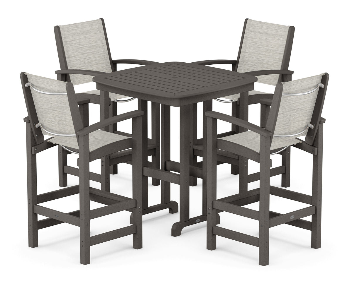 POLYWOOD Coastal 5-Piece Bar Set in Vintage Coffee / Birch
