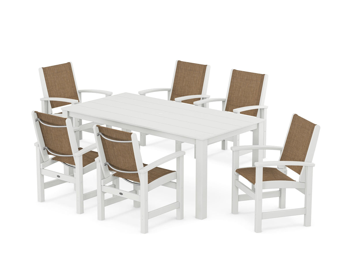 POLYWOOD Coastal 7-Piece Parsons Dining Set in White / Burlap