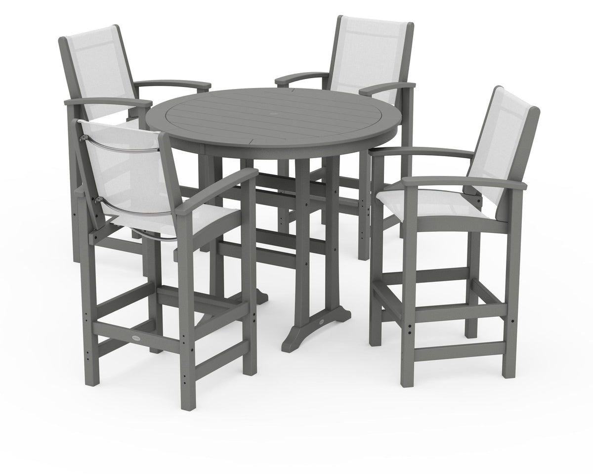 POLYWOOD Coastal 5-Piece Nautical Trestle Bar Set in Slate Grey / White