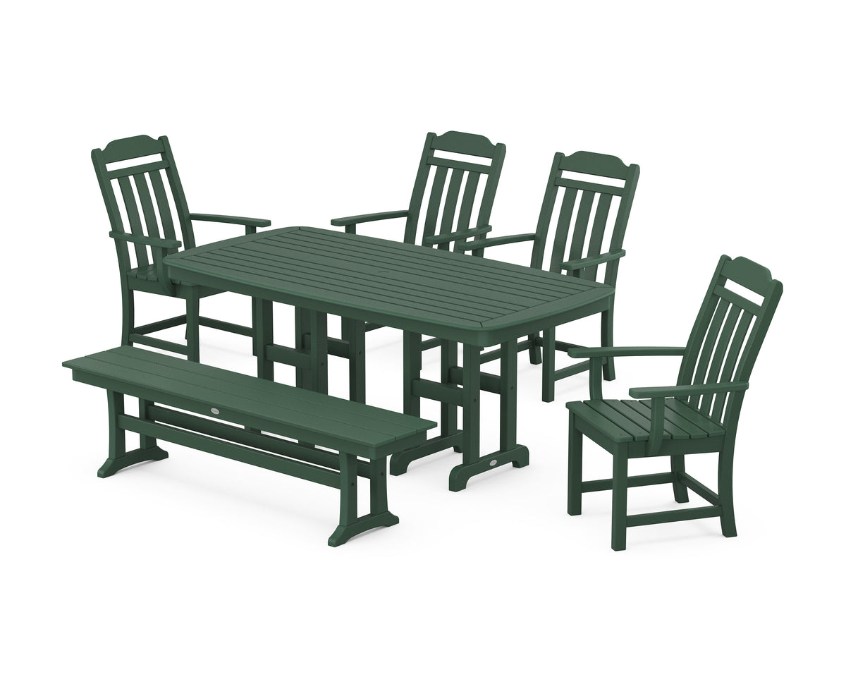 POLYWOOD Cottage 6-Piece Dining Set with Bench in Green