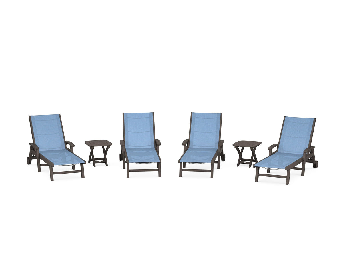 POLYWOOD Coastal Chaise 6-Piece Set with Wheels in Vintage Coffee / Poolside