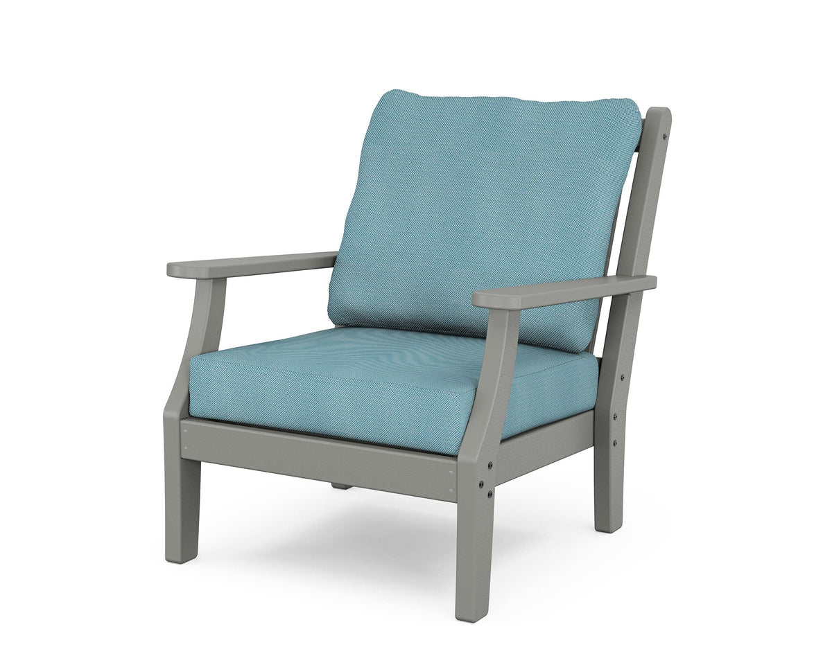 POLYWOOD Wovendale Deep Seating Chair in Slate Grey / Lattice Sky Blue