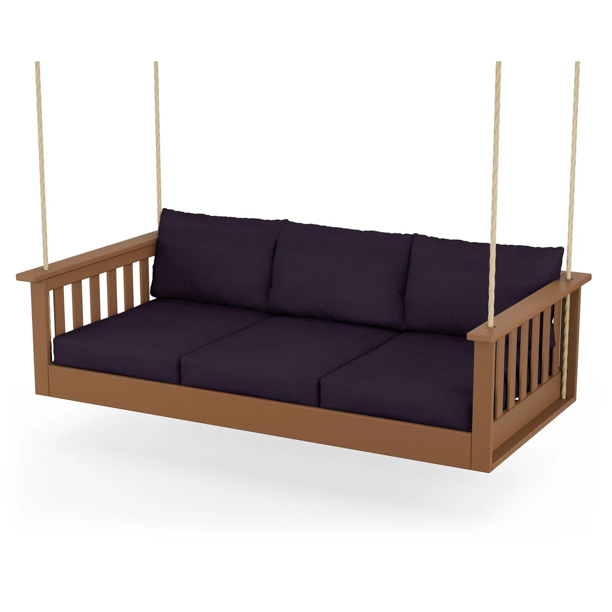POLYWOOD Vineyard Daybed Swing in Teak / Navy Linen