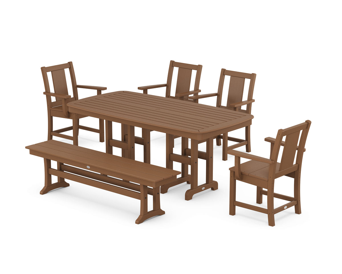 POLYWOOD Prairie 6-Piece Dining Set with Bench in Teak