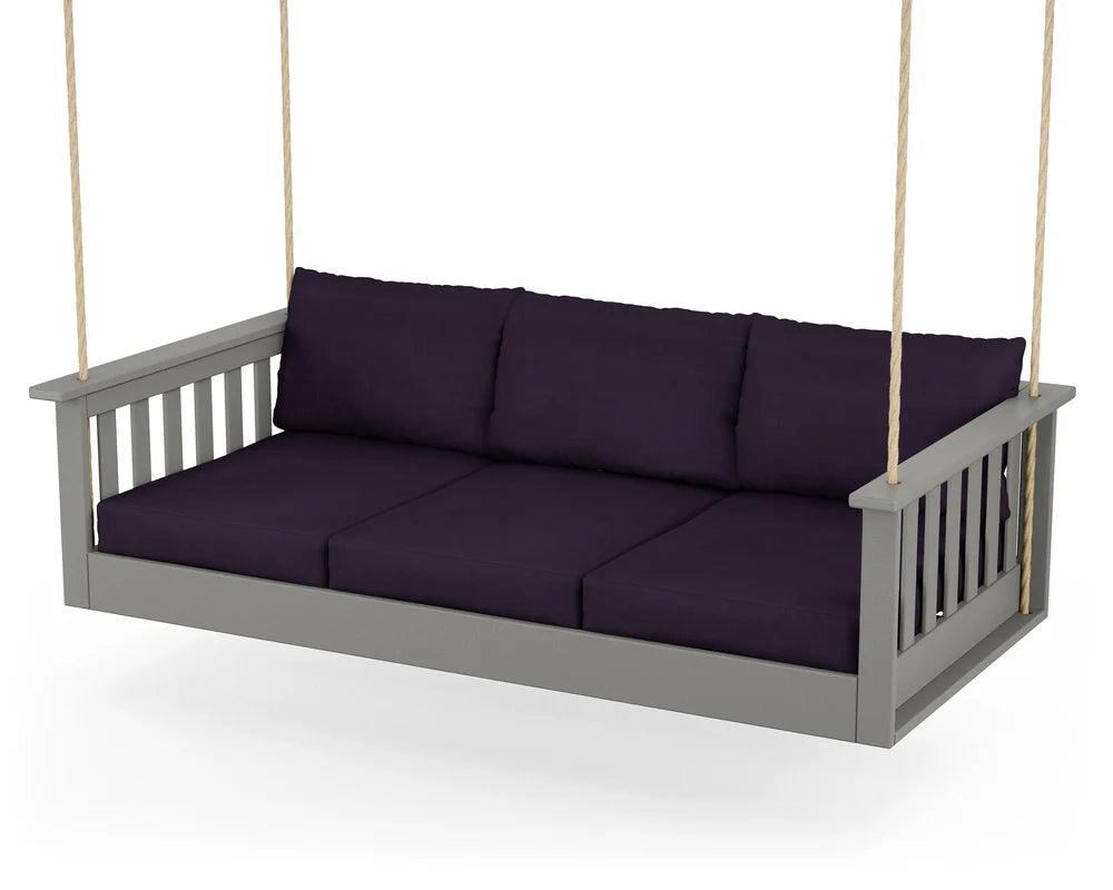 POLYWOOD Vineyard Daybed Swing in Slate Grey / Navy Linen