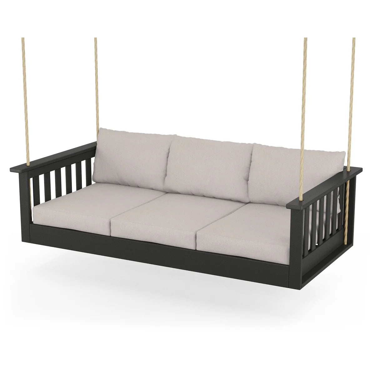 POLYWOOD Vineyard Daybed Swing in Black / Dune Burlap