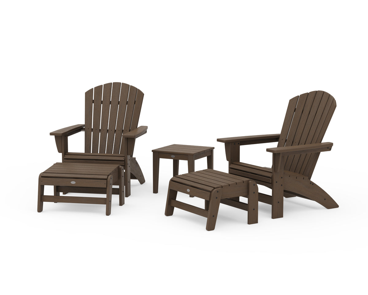 POLYWOOD 5-Piece Nautical Grand Adirondack Set with Ottomans and Side Table in Kona