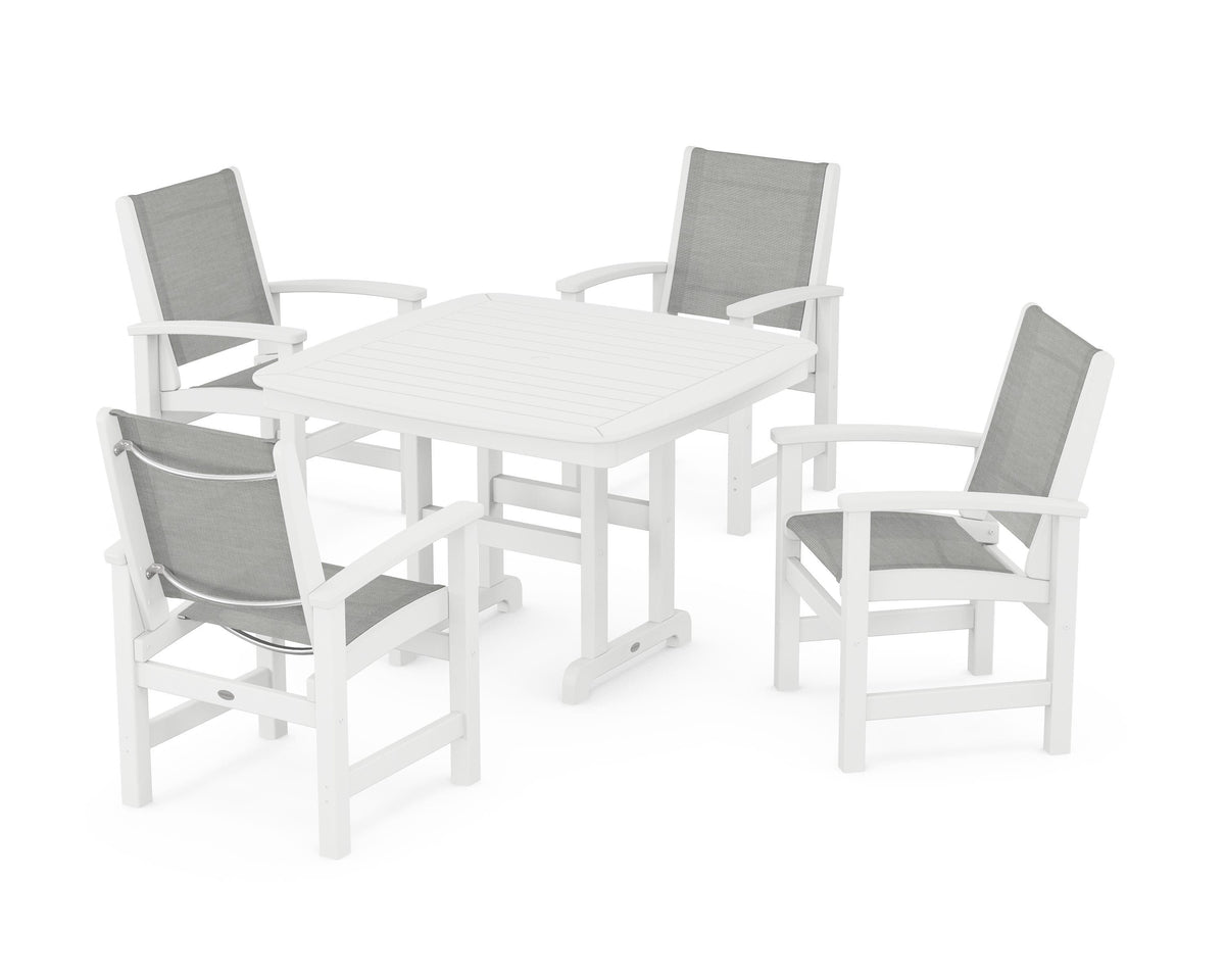 POLYWOOD Coastal 5-Piece Dining Set with Nautical 44" Dining Table in White / Metallic