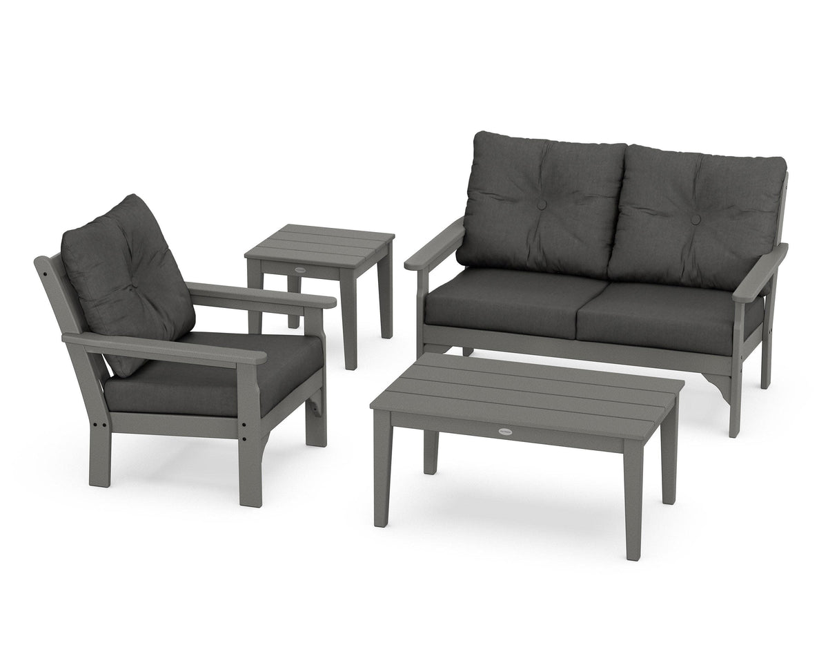 POLYWOOD Vineyard 4-Piece Deep Seating Set with 36" Coffee Table in Slate Grey / Spectrum Carbon