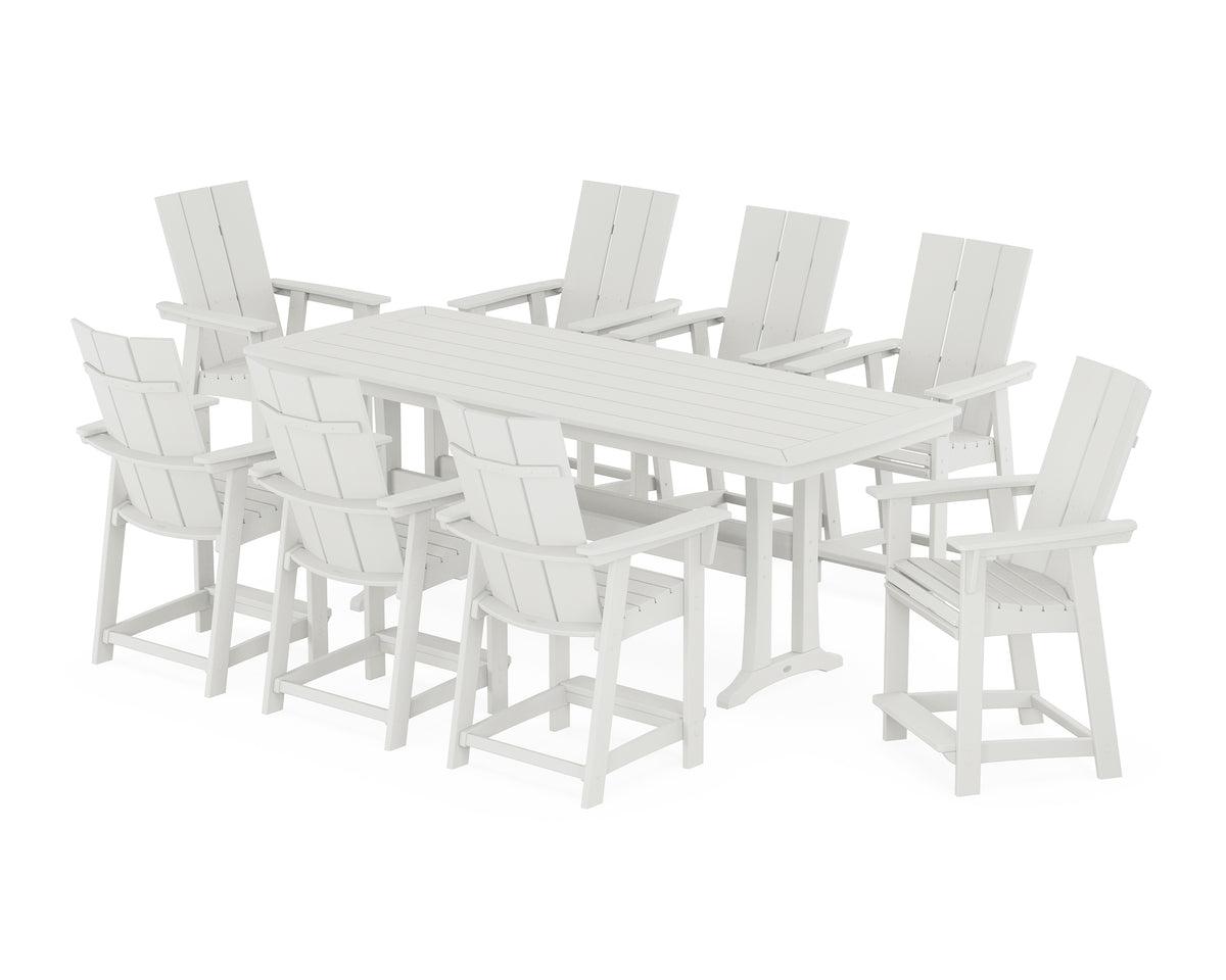 POLYWOOD Modern Curveback Adirondack 9-Piece Counter Set with Trestle Legs in Vintage White