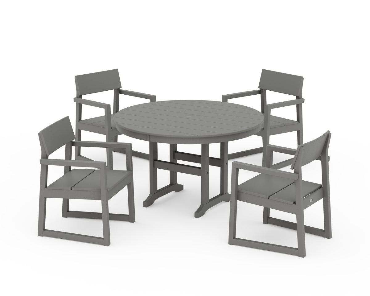POLYWOOD EDGE 5-Piece Round Farmhouse Dining Set in Slate Grey