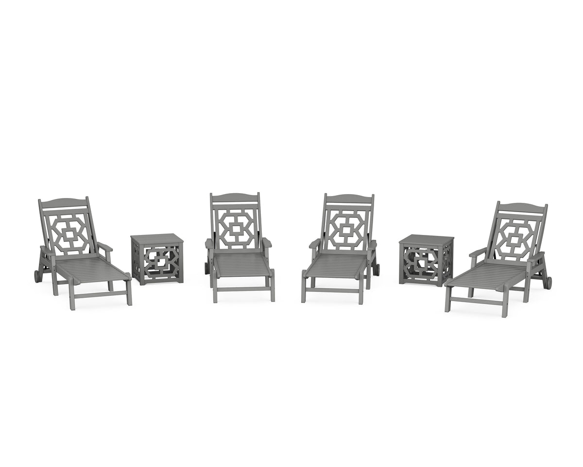 POLYWOOD Chinoiserie 6-Piece Chaise Set in Slate Grey