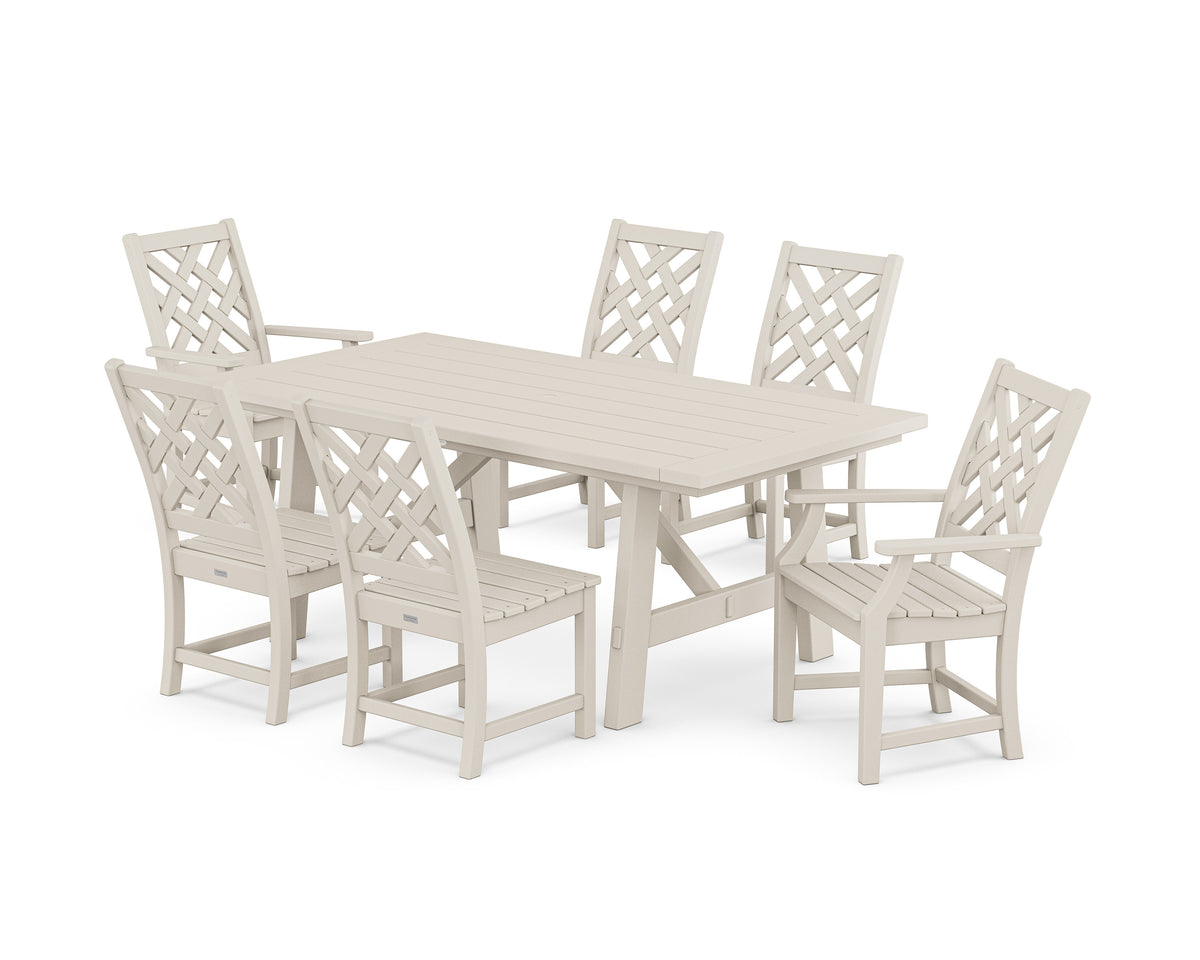 POLYWOOD Wovendale 7-Piece Rustic Farmhouse Dining Set in Sand